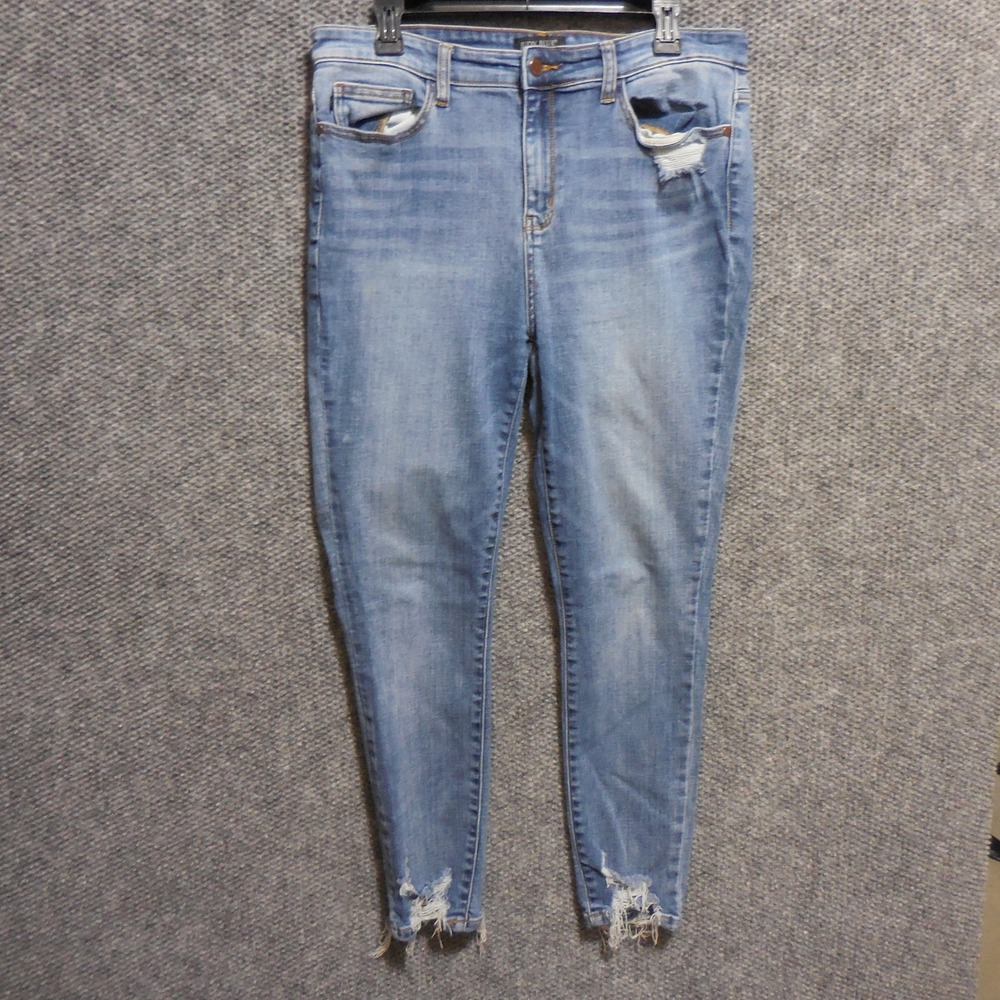 Judy Blue Skinny Fit Distressed Frayed Hem Jeans Medium Wash Denim Size 15/32